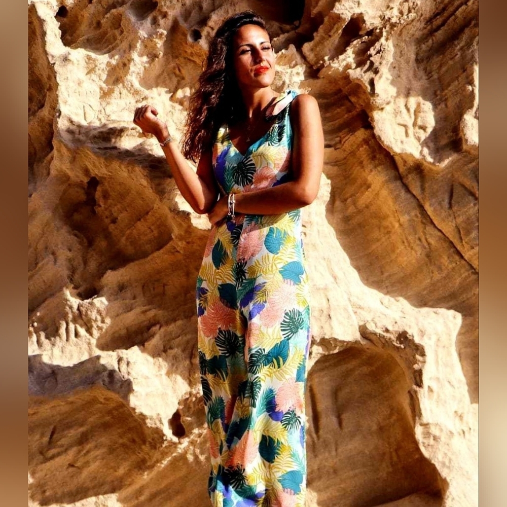 Zara floral palm print jumpsuit size S